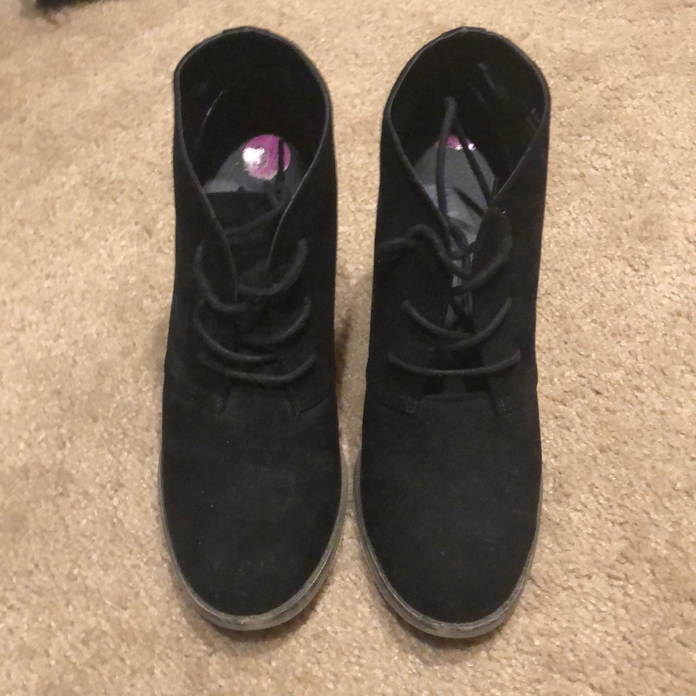 Faux suede lace up booties